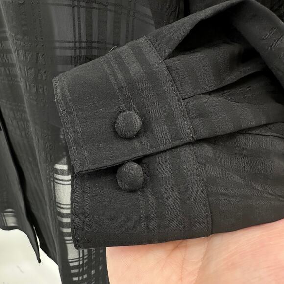 Liz Baker Sheer Shirt WMNS 14 Black Textured Grid Long Sleeve Button Up Bouse - Picture 5 of 10
